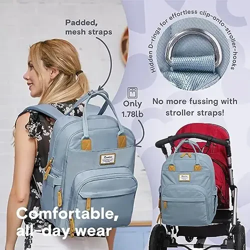 RUVALINO Diaper Bag Backpack-Ko'p funktsiyali bolalar sayohat sumkasi, пеленка, izolyatsiyalangan shisha ushlagichlari va so'rg'ich qutisi, katta hajmli, suv o'tkazmaydigan, Moviy osmon - 6