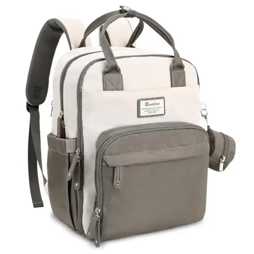 RUVALINO Diaper Bag Backpack-Multifunction Baby Travel Bag with Changing pad, Insulated Bottle Holders & Pacifier Case, Large Capacity, Waterproof, Cream & Taupe - RUVALINO