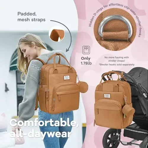 RUVALINO Diaper Bag Backpack-Multifunction Baby Travel Bag with Changing pad, Insulated Bottle Holders & Pacifier Case, Large Capacity, Waterproof, Dark Brown - 7