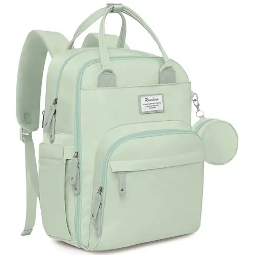 RUVALINO Diaper Bag Backpack-Multifunction Baby Travel Bag with Changing pad, Insulated Bottle Holders & Pacifier Case, Large Capacity, Waterproof, Mint Green - 1
