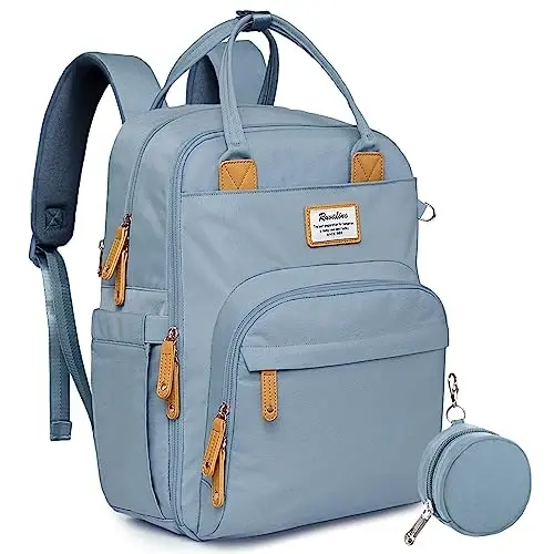 RUVALINO Diaper Bag Backpack-Multifunction Baby Travel Bag with Changing pad, Insulated Bottle Holders & Pacifier Case, Large Capacity, Waterproof, Sky Blue - 1