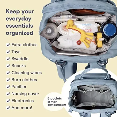 RUVALINO Diaper Bag Backpack-Multifunction Baby Travel Bag with Changing pad, Insulated Bottle Holders & Pacifier Case, Large Capacity, Waterproof, Sky Blue - 4