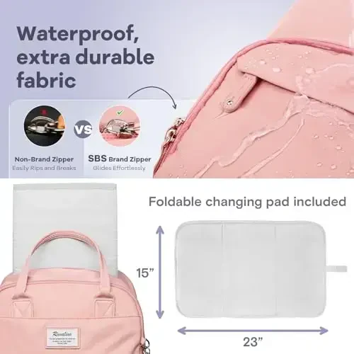 RUVALINO Diaper Bag Backpack, Multifunction Travel Back Pack for Girls, Maternity Baby Changing Bags with Changing Pad for Mom, Large Capacity, Waterproof and Stylish, Pink - 6