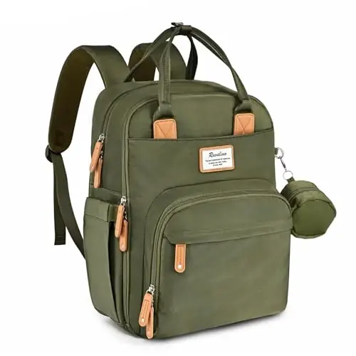 RUVALINO Diaper Bag Backpack - Multifunction Travel Back Pack Maternity Baby Changing Bags, Diaper Changing Totes, Large Capacity, Waterproof and Stylish, Baby Travel Essential, Army Green - RUVALINO