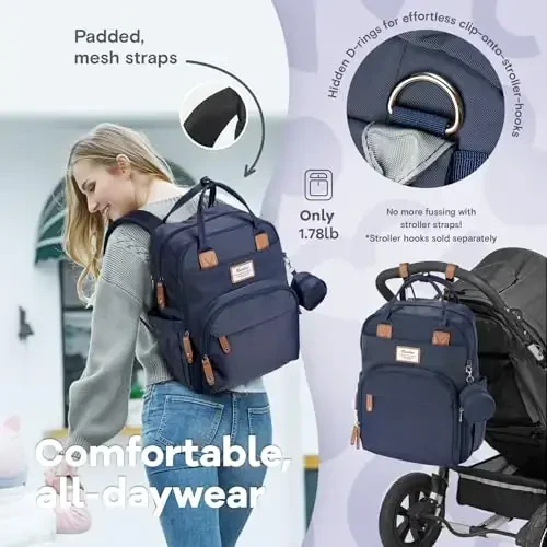 RUVALINO Diaper Bag Backpack, Multifunction Travel Back Pack Maternity Baby Changing Bags, Diaper Changing Totes, Waterproof and Stylish, Navy Blue - 4