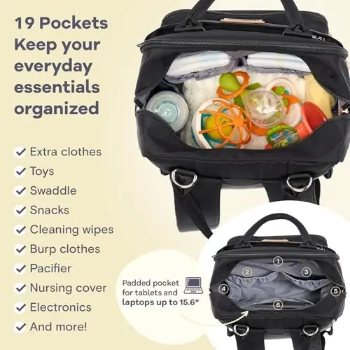 RUVALINO Diaper Bag Backpack, Multifunction Travel Pack Maternity Baby Changing Bags, Large Capacity, Waterproof, Black - 4