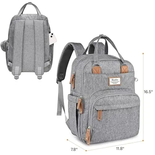 RUVALINO Diaper Bag Backpack, Multifunction Travel Pack Maternity Baby Changing Bags, Large Capacity, Waterproof, Gray - RUVALINO (1)
