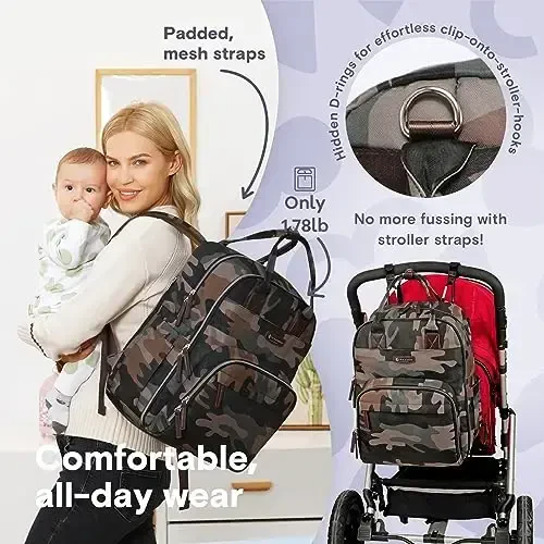 RUVALINO Diaper Bag Backpack, Multifunction Travel Pack Maternity Baby Changing Bags, Large Capacity, Waterproof, Green Camo - 6