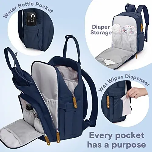 RUVALINO Diaper Bag Backpack, Multifunction Travel Pack Maternity Baby Changing Bags, Large Capacity, Waterproof, Peacock Blue - 8
