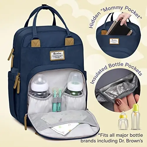 RUVALINO Diaper Bag Backpack, Multifunction Travel Pack Maternity Baby Changing Bags, Large Capacity, Waterproof, Peacock Blue - 2