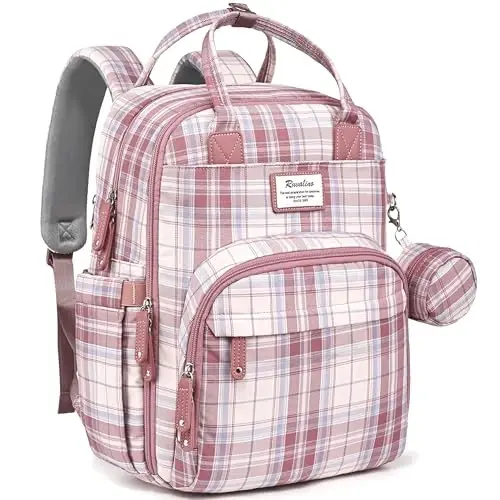 RUVALINO Diaper Bag Backpack, Multifunction Travel Pack Maternity Baby Changing Bags, Large Capacity, Waterproof, Pink Plaid - RUVALINO