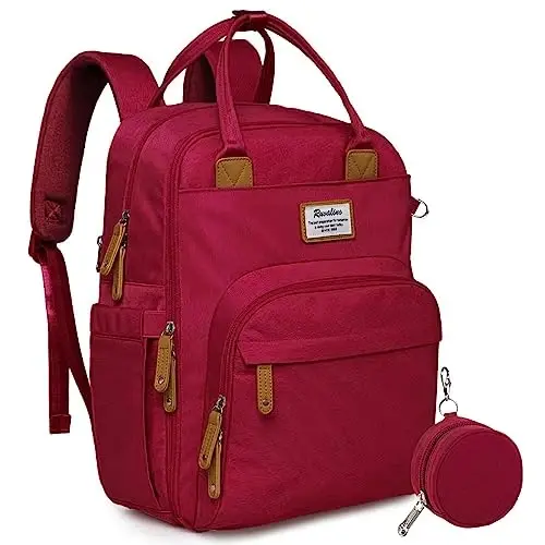 RUVALINO Diaper Bag Backpack, Multifunction Travel Pack Maternity Baby Changing Bags, Large Capacity, Waterproof, Purplish Red - 1