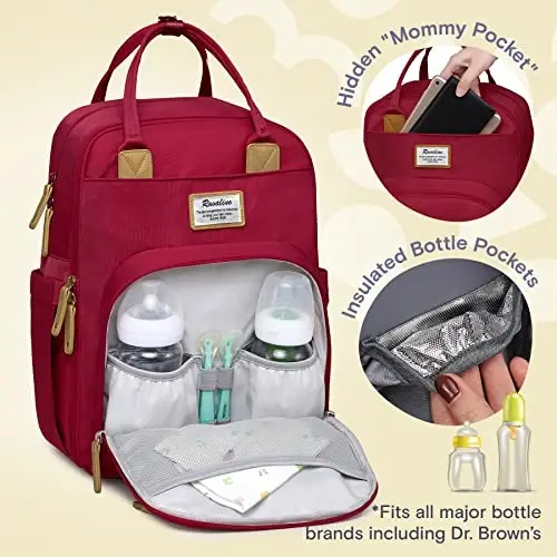 RUVALINO Diaper Bag Backpack, Multifunction Travel Pack Maternity Baby Changing Bags, Large Capacity, Waterproof, Purplish Red - RUVALINO (1)