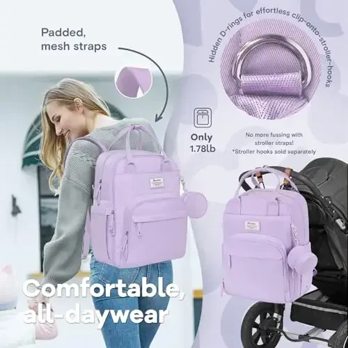 RUVALINO Diaper Bag Backpack, Multifunction Travel Pack Maternity Baby Changing Bags, Large Capacity, Waterproof, Taro Purple - 6