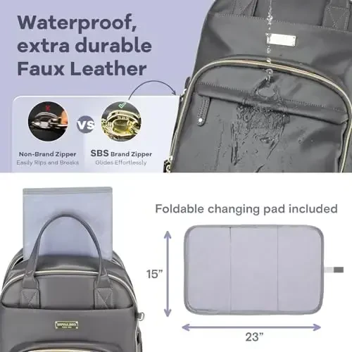 RUVALINO Diaper Bag Ryukzak, Multifunksional Sayohat uchun Bolalar Pampers Sumkasi, O'zgartirish uchun yostiq, Izolyatsiyalangan Butilka ushlagichlari va Emzik qutisi, Katta sig'imli, Suv o'tkazmaydigan, Temir kulrang - 4