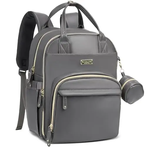 RUVALINO Diaper Bag Ryukzak, Multifunksional Sayohat uchun Bolalar Pampers Sumkasi, O'zgartirish uchun yostiq, Izolyatsiyalangan Butilka ushlagichlari va Emzik qutisi, Katta sig'imli, Suv o'tkazmaydigan, Temir kulrang - RUVALINO