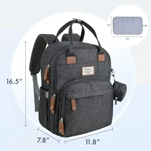 RUVALINO Travel Diaper Backpack with Vacuum Compression, Dark Gray | Baby Essentials Bag, Save 30% Capacity, Changing Pad, Insulated Bottle Holders, Pacifier Case, Waterproof - 5