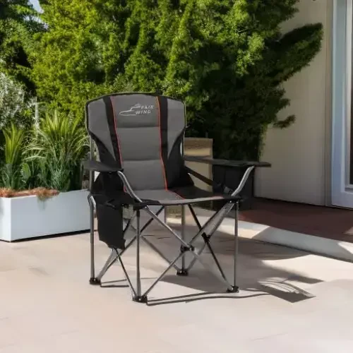 FAIR WIND Oversized Fully Padded Camping Chair with Lumbar Support, Heavy Duty Quad Fold Chair with Cooler Bag, Support 450 LBS, Black - MODAZONE (1)