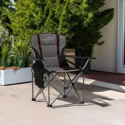 FAIR WIND Oversized Fully Padded Camping Chair with Lumbar Support, Heavy Duty Quad Fold Chair with Cooler Bag, Support 450 LBS, Black - 2