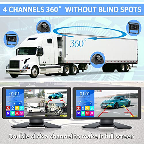 RV Backup Camera System with 10.36’’ 4K Monitor for RV Truck Bus Trailer with 4 Rear/Side View 1080P HD Cameras 4 Splits Touch Screen DVR Recording IP69 Waterproof Bluetooth Music Video Avoid Blind - 2