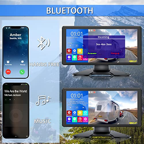 RV Backup Camera System with 10.36’’ 4K Monitor for RV Truck Bus Trailer with 4 Rear/Side View 1080P HD Cameras 4 Splits Touch Screen DVR Recording IP69 Waterproof Bluetooth Music Video Avoid Blind - 4