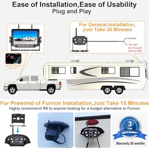 RV Backup Camera Wireless Strong Signal: HD 1080P 7'' Touch Key Recording Monitor Rear View System for Trailers/Trucks/5th Wheel 4 Channels Easy Setup Plug and Play for Furrion Pre-Wired Mount R9 - 2