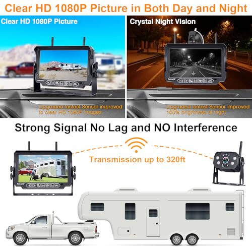 RV Yedek Kamera Kablosuz Güçlü Sinyal: Römorklar/Kamyonlar/5. Teker için HD 1080P 7'' Dokunmatik Tuş Kayıt Monitörü Arka Görüş Sistemi 4 Kanal Kolay Kurulum Furrion Kablolu Dahili Montaj R9 için Tak ve Çalıştır - 4