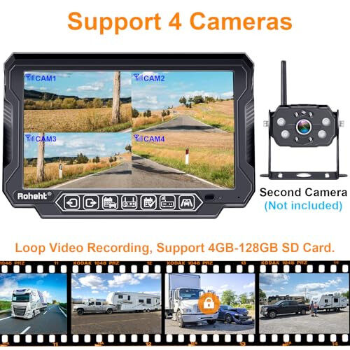 RV Yedek Kamera Kablosuz Güçlü Sinyal: Römorklar/Kamyonlar/5. Teker için HD 1080P 7'' Dokunmatik Tuş Kayıt Monitörü Arka Görüş Sistemi 4 Kanal Kolay Kurulum Furrion Kablolu Dahili Montaj R9 için Tak ve Çalıştır - 5