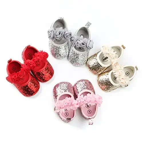 RVROVIC Baby Girl Moccasins Princess Sparkly Mary Jane Dresses Shoes Premium Lightweight Soft Sole Crib Shoes Toddler Shoes - 2