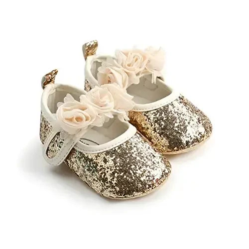 RVROVIC Baby Girl Moccasins Princess Sparkly Mary Jane Dresses Shoes Premium Lightweight Soft Sole Crib Shoes Toddler Shoes - 6