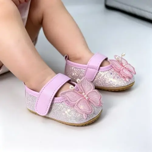 RVROVIC Baby Girl Moccasins Princess Sparkly Mary Jane Dresses Shoes Premium Lightweight Soft Sole Crib Shoes Toddler Shoes - 2