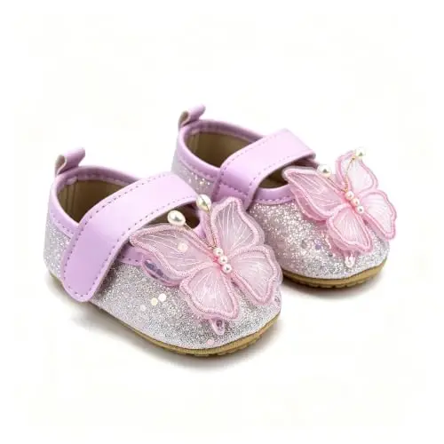 RVROVIC Baby Girl Moccasins Princess Sparkly Mary Jane Dresses Shoes Premium Lightweight Soft Sole Crib Shoes Toddler Shoes - 4