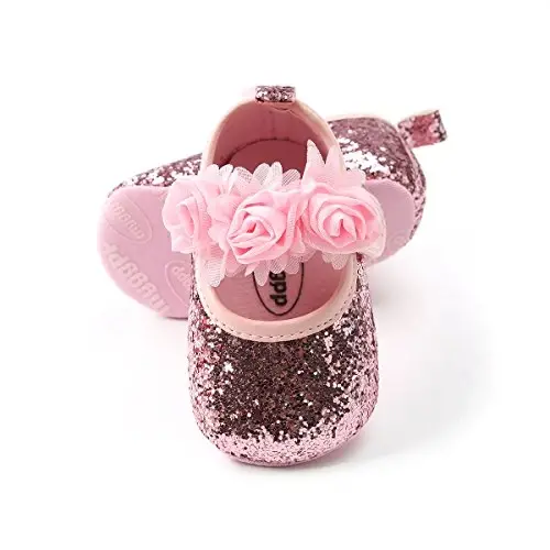 RVROVIC Baby Girl Moccasins Princess Sparkly Mary Jane Dresses Shoes Premium Lightweight Soft Sole Crib Shoes Toddler Shoes - 3