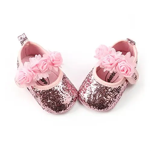 RVROVIC Baby Girl Moccasins Princess Sparkly Mary Jane Dresses Shoes Premium Lightweight Soft Sole Crib Shoes Toddler Shoes - 5