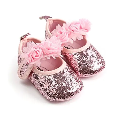 RVROVIC Baby Girl Moccasins Princess Sparkly Mary Jane Dresses Shoes Premium Lightweight Soft Sole Crib Shoes Toddler Shoes - 6