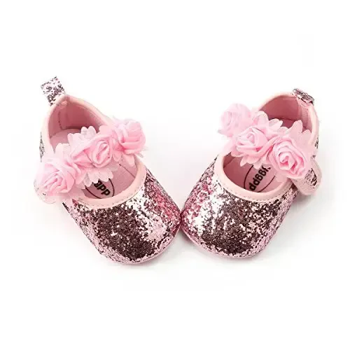 RVROVIC Baby Girl Moccasins Princess Sparkly Mary Jane Dresses Shoes Premium Lightweight Soft Sole Crib Shoes Toddler Shoes - 5
