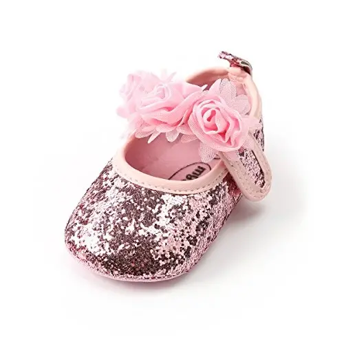 RVROVIC Baby Girl Moccasins Princess Sparkly Mary Jane Dresses Shoes Premium Lightweight Soft Sole Crib Shoes Toddler Shoes 
