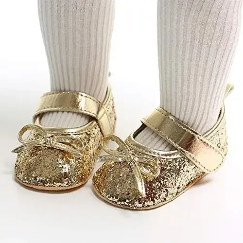 RVROVIC Baby Girl Moccasins Princess Sparkly Mary Jane Dresses Shoes Premium Lightweight Soft Sole Crib Shoes Toddler Shoes - 2
