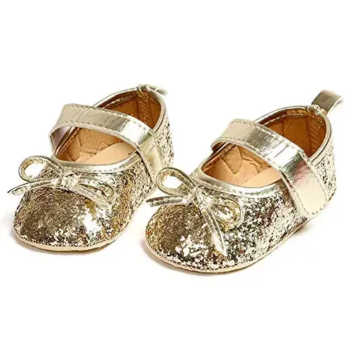 RVROVIC Baby Girl Moccasins Princess Sparkly Mary Jane Dresses Shoes Premium Lightweight Soft Sole Crib Shoes Toddler Shoes - 4
