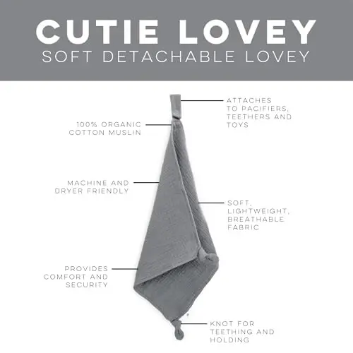 Ryan & Rose Cutie Lovey - Soft 100% Organic Cotton Muslin with Attachable Snap Closure - Loveys for Babies Newborn Baby Lovey Security Blankets for Babies Baby Blanket (Knot Smoke) - RYAN & ROSE (1)