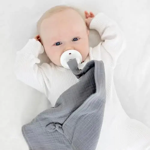 Ryan & Rose Cutie Lovey - Yumshoq 100% organik paxta muslin, biriktiriladigan snap-qulf bilan - Yangi tug'ilgan chaqaloqlar uchun Loveylar Chaqaloqlar uchun xavfsizlik ko'rpalari Chaqaloq ko'rpasi (Knot Smoke) - 3