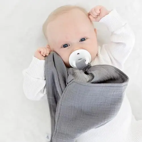 Ryan & Rose Cutie Lovey - Soft 100% Organic Cotton Muslin with Attachable Snap Closure - Loveys for Babies Newborn Baby Lovey Security Blankets for Babies Baby Blanket (Knot Smoke) - 1