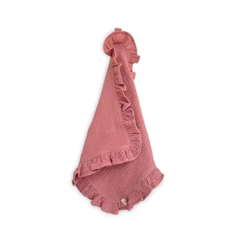 Ryan & Rose Cutie Lovey - Soft 100% Organic Cotton Muslin with Attachable Snap Closure - Loveys for Babies Newborn Baby Lovey Security Blankets for Babies Baby Blanket (Ruffle Petal) - 1