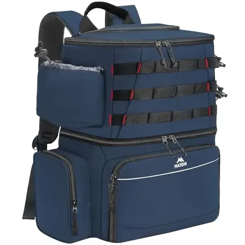 MATEIN Fishing Backpack, Water Resistant Fishing Tackle Box Bag with Rod Holders & Cooler, Gear Gifts for Men 