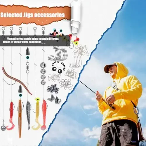 𝗘𝗫𝗔𝗨𝗥𝗔𝗙𝗘𝗟𝗜𝗦 Рыболовные Снасти Набор Приманок 147шт Коробка для Снастей Минноу Крэнкбейт Спиннербейты VIB Джиги Крючки Вертлюжки для плавания Ложки Джиги, Грузила Аксессуары Приманка для Басса Подарки для Рыбалки - 6