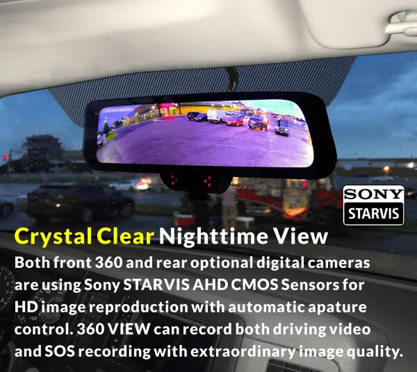 RYDEEN 360 View Surround View 4K Dash Camera 10-inch Touchscreen Frameless Rearview Mirror with TFT Monitor w/ Auto Brightness Day/Night, DIY Install, Backup Video-in - RYDEEN