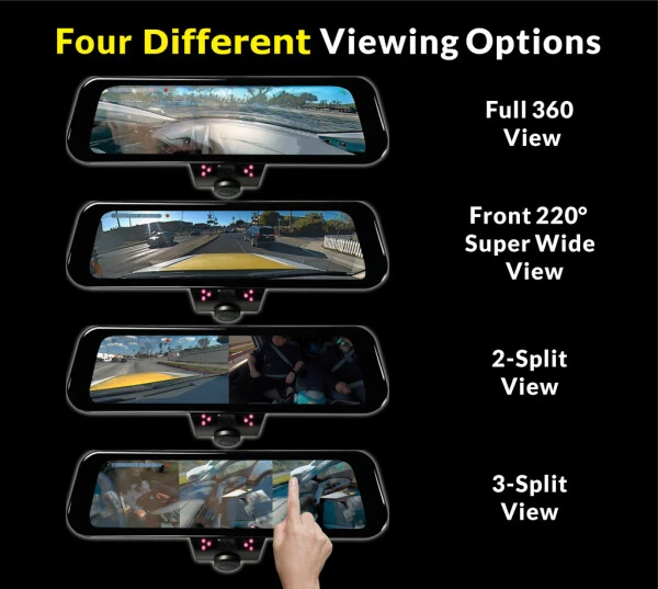 RYDEEN 360 View Surround View 4K Dash Camera 10-inch Touchscreen Frameless Rearview Mirror with TFT Monitor w/ Auto Brightness Day/Night, DIY Install, Backup Video-in - RYDEEN (1)