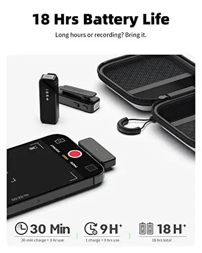Rythflo Wireless Lavalier Microphone for iPhone 14/13/12 with Noise Cancellation, 100ft Transmission, 18H Battery Life, Lightning Lapel Microphone Wireless for Video Recording, Vlog, Streaming - 4