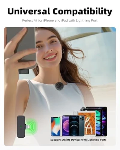 Rythflo Wireless Lavalier Microphone for iPhone 14/13/12 with Noise Cancellation, 100ft Transmission, 18H Battery Life, Lightning Lapel Microphone Wireless for Video Recording, Vlog, Streaming - 7