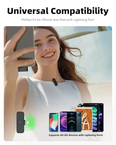 Rythflo Wireless Lavalier Microphone for iPhone 14/13/12 with Noise Cancellation, 100ft Transmission, 18H Battery Life, Lightning Lapel Microphone Wireless for Video Recording, Vlog, Streaming - 6